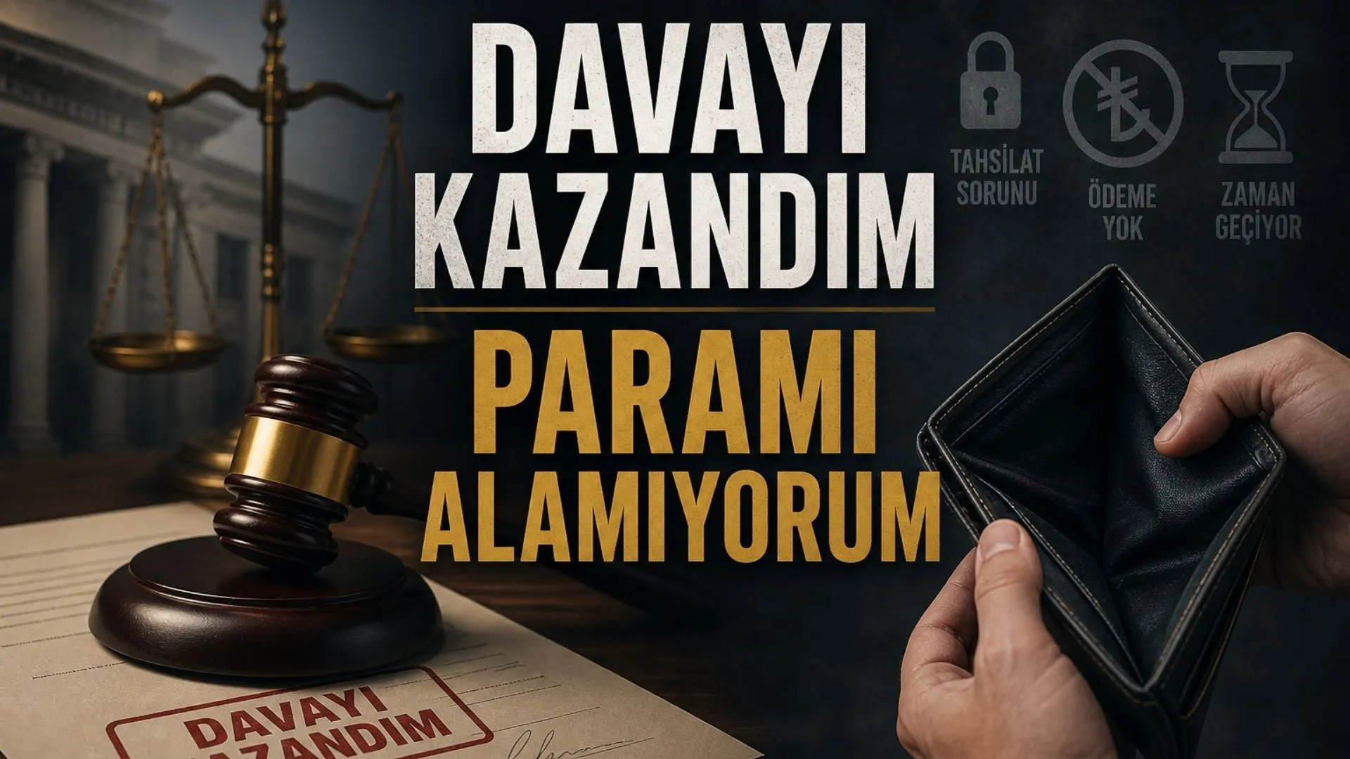 Davayı kazandım paramı alamıyorum diyen müvekkiller için icra takibi ve tahsilat sürecini temsil eden hukuki rehber görseli - Vizyon Hukuk Avukat İstanbul.