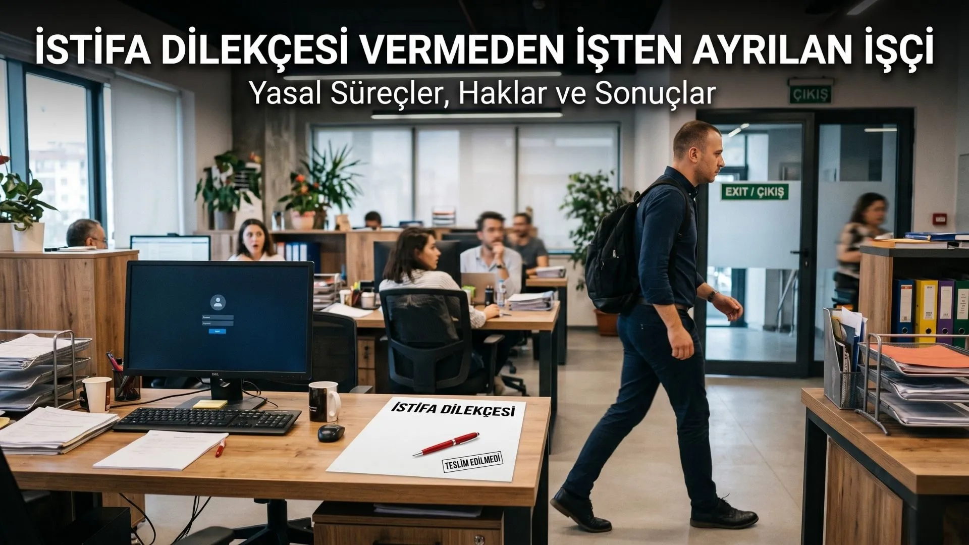 İstifa dilekçesi vermeden işten ayrılan üzgün bir çalışanın tasviri